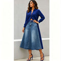 European and american style women's casual denim midi skirt - new  cross-border fashion, street style, washed high-waisted long skirt