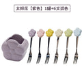 Creative sunflower stainless steel fruit fork desktop decoration ornament ceramic storage jar suit exquisite afternoon tea knife and fork