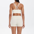 Fashion cross-border nude brushed cross back bra casual sports hip lifting shorts fitness yoga wear two-piece set