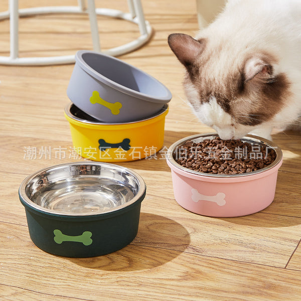 Non-slip and anti-knock cat bowl dog food bowl silicone pet bowl food grade split stainless steel double-layer cat and dog bowl