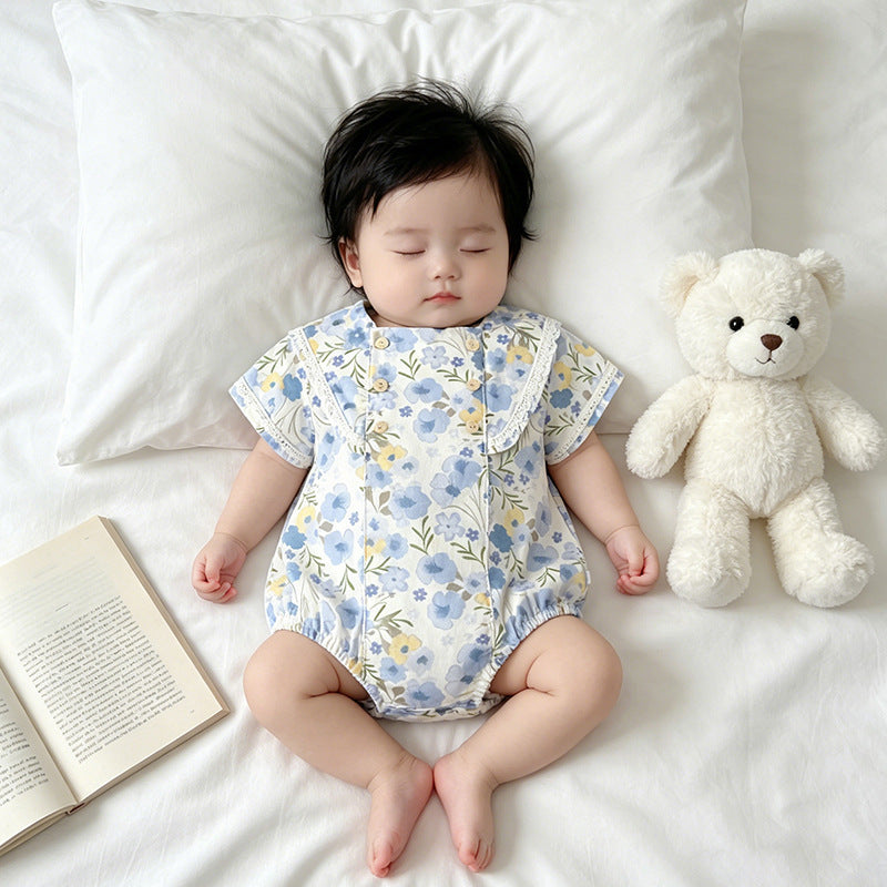 Newborn baby summer clothes - lightweight romper for young girls, summer princess style, japanese-inspired short-sleeve bodysuit