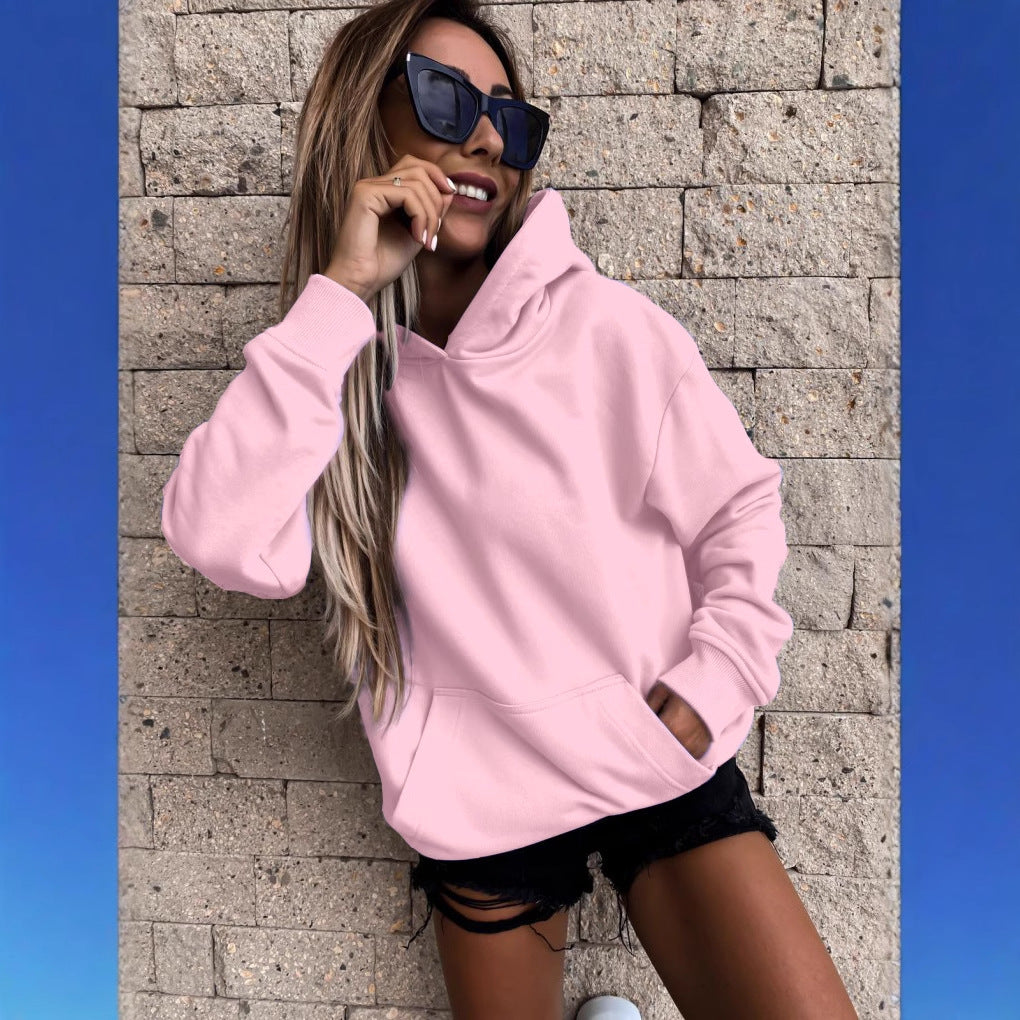 EBAY  explosion, autumn and winter long-sleeved solid color pullover hooded sweater top women's clothing
