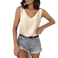 Ready-to-ship european and american style solid color satin tank top, v-neck casual camisole, sleeveless blouse, summer basic wholesale