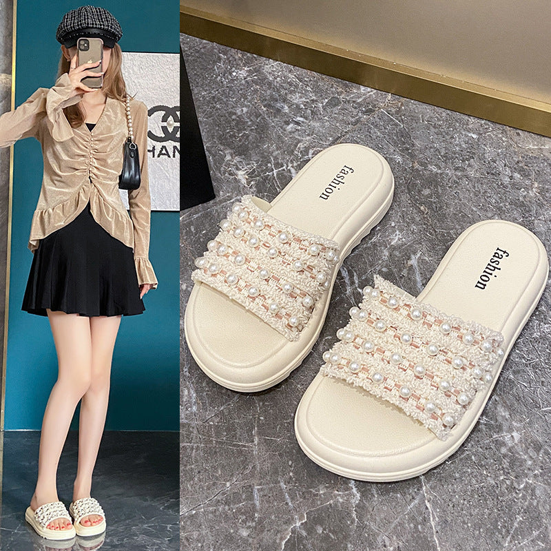 Summernew arrivalfairy small fragrant slippers women's ins trendy outwear one-line slippers soft bottom lightweight sandals thick sole