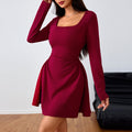 spring/summer new arrivals:  women's fashion - square neck elegant dress with high-waisted design