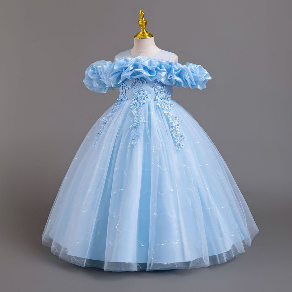 New arrival: girls' off-the-shoulder floral princess dress - perfect for piano recitals and special occasions