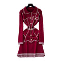French chic chanel-inspired heavy embellished metal buckle lapel long sleeve slim fit knit dress - women's autumn sweater dress