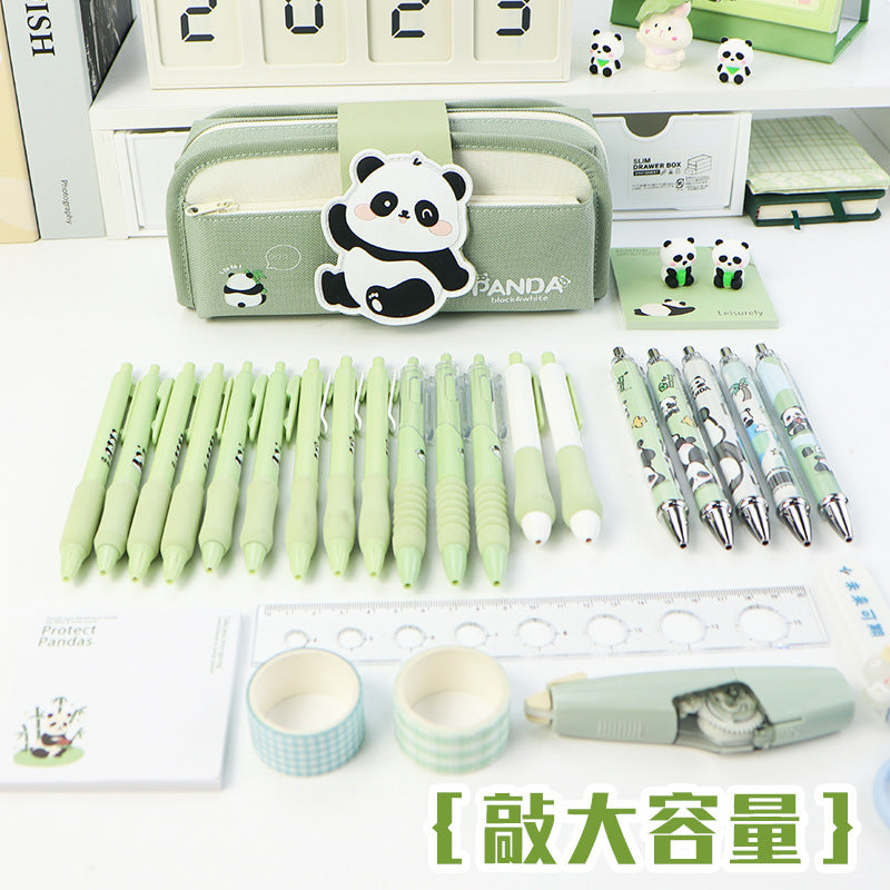 Foreign trade Korean version cartoon removable panda pencil case wholesale large-capacity stationery box primary school students men's and women's stationery bags
