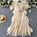 Palace retrofrenchlong dress women's fashionelegancecut outlacepatchwork sleeveless waist swing dress