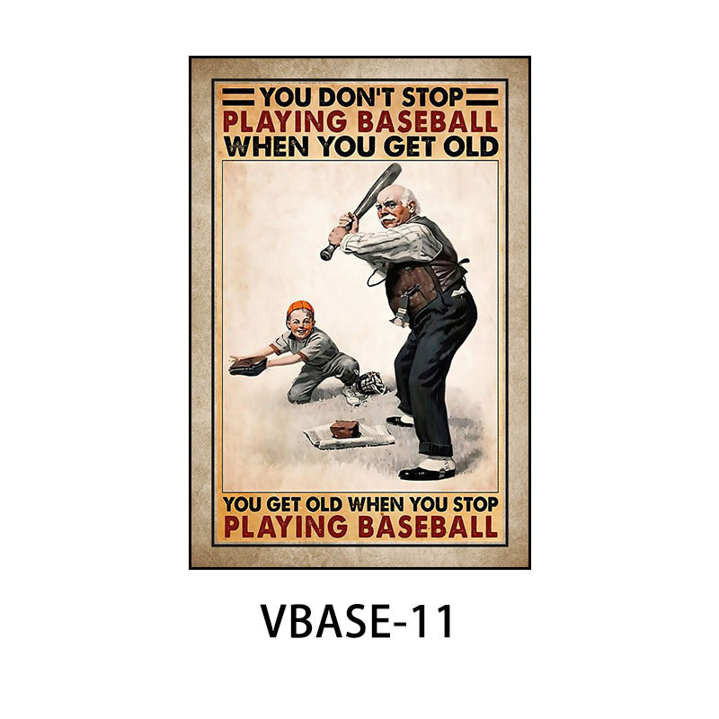 American retro baseball poster decorative painting gym gym hanging painting inspirational sports theme bar mural