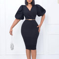 D411export women's summer new style puff sleeves v neck hip-covering professional ol elegant african fashion dress