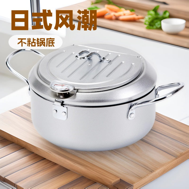 Korean style deep fryer - home use mini fryer with adjustable temperature, gas/gasoline powered, fuel-saving, non-stick coating, and includes filter rack