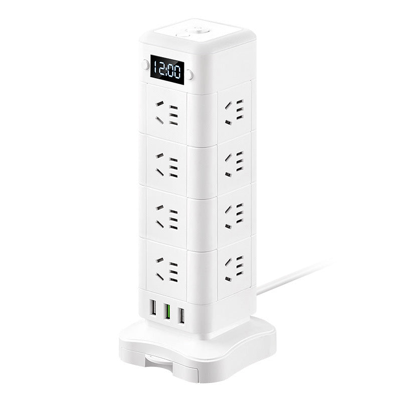 Vertical socket multi-function tower usb plug strip rubik's cube office dormitory for home power strip with clock display
