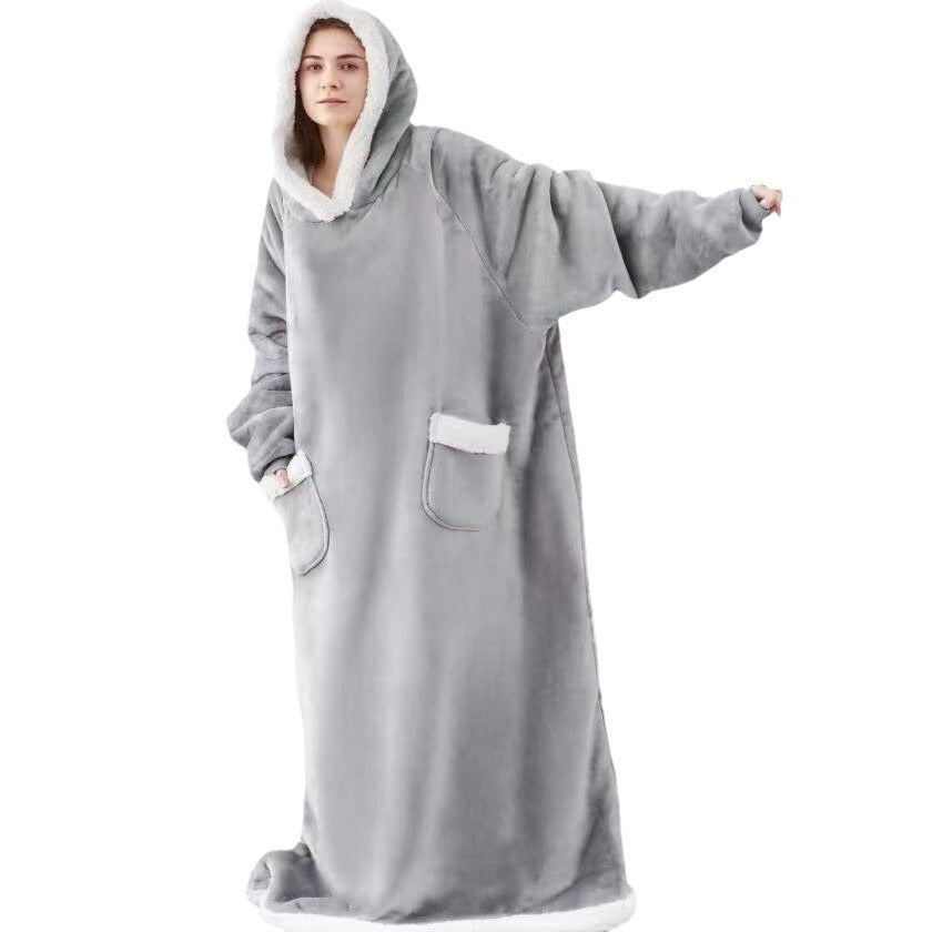 1.8m christmas pajamas women's robe flannel long vertical flap pocket pantspullover fleece pajamas blanket lazy blanket