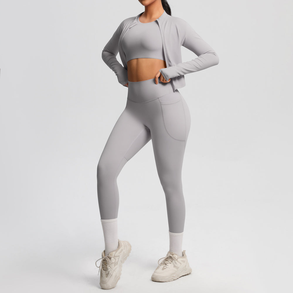 European and american cloud-feel yoga short sleeve top, high-waisted leggings, slimming butt-lifting running fitness apparel, three-piece activewear yoga set