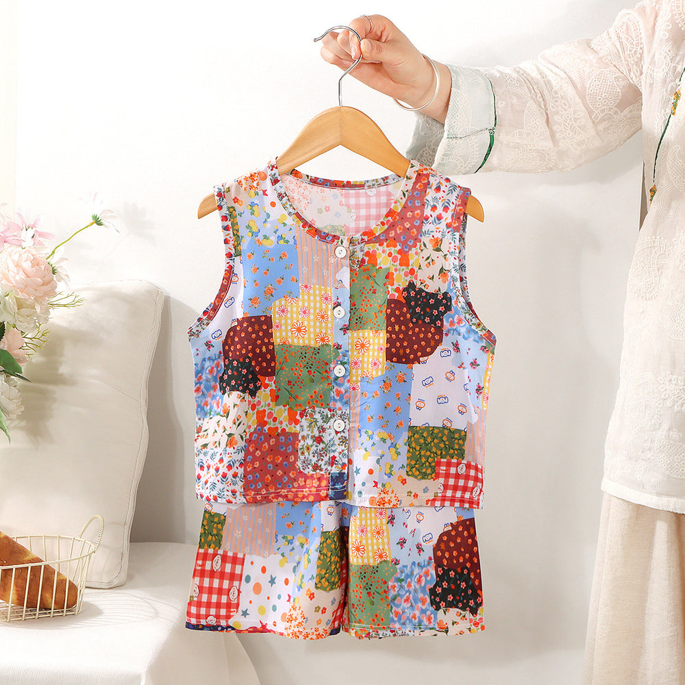 Kids' tank top pajama set - new summer sleeveless shorts loungewear for boys and girls