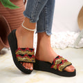 plus size women's slippers for export, 2025 summer outdoor wear, non-slip thick sole wedge heel, ethnic style beach sandals