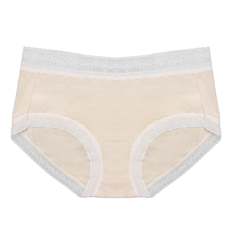 Fashion wholesale 40s cotton lace edge women's underwear mid-waist pure cotton bottom crotch hip-covering quick-drying breathable briefs