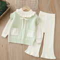 Girls' knitted sweater two-piece set: round neck, new autumn/winter  style with pockets and flutter sleeves
