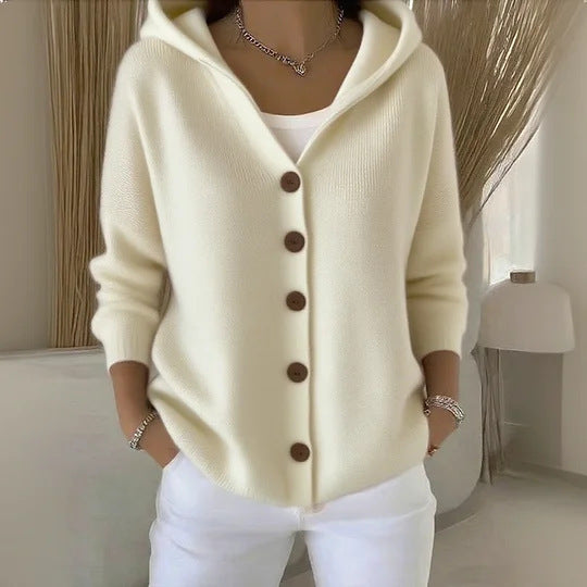 fashion autumn winternew arrivalhoodedknittingcardigan women's pure colorcasualfashionsweateroutwear women