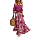 spring/summer new european and american cross-border nautical resort style off-shoulder top and slit skirt women's set