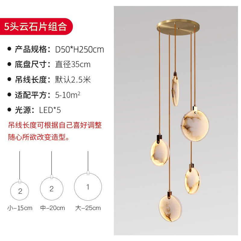 Accessible luxury all-copper spanish marble living room chandelier new chinoiserie round cake restaurant duplex house courtyard rotate staircase