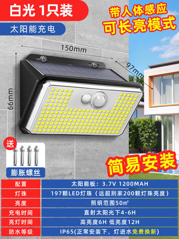 Solar powered motion sensor light - outdoor patio wall lamp, waterproof, for home, balcony, yard, landscape, and entryway lighting