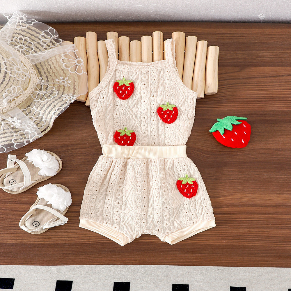 Children's clothing  cross-border fashion strawberry chapter off-white camisole + shorts summer new