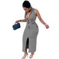 Fashion cross-border women's clothing  fall and winter new products street fashion single-breasted sleeveless halter elastic dress long skirt