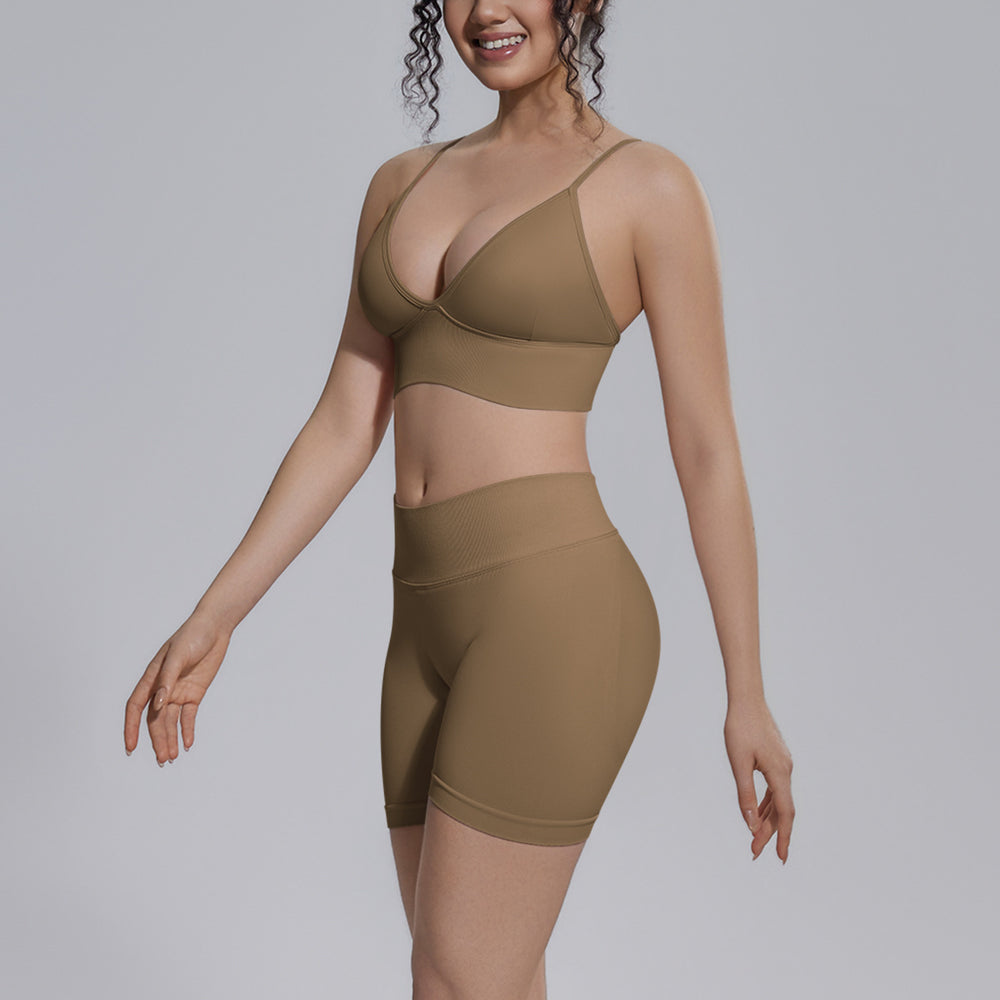 seamless pure color beautiful back tight breathable short high elastic yoga suit sports running fitness yoga suit
