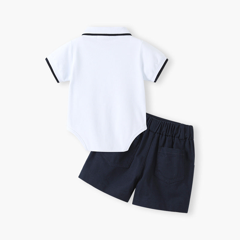 Baby suitsummernew arrival baby boy polotopscasualtwo-piece set thin fashion one-year-old birthday dress