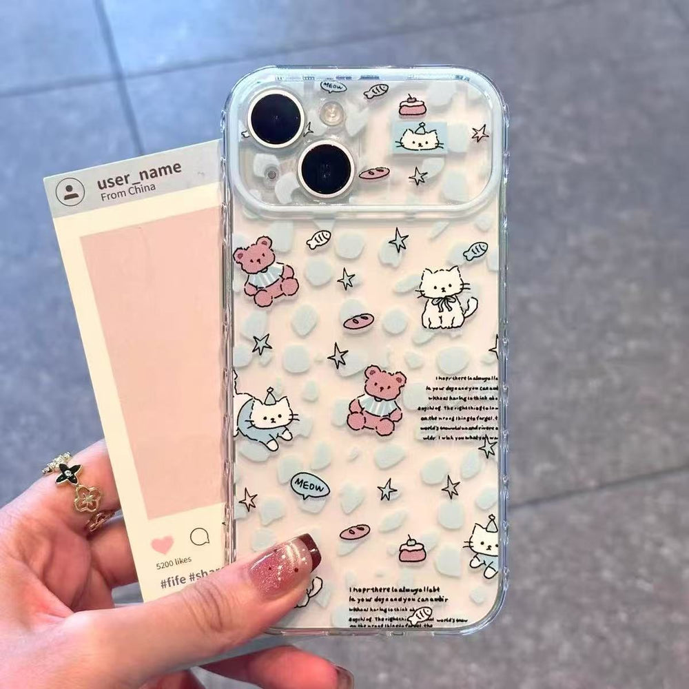 Suitable for iphone 18 blue pink leopard print cat bear mobile phone case apple 17promax cartoon cute transparent case 15