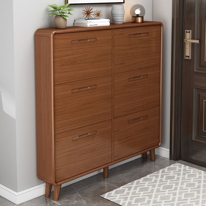 Solid wood shoe cabinet - slim, large capacity, space-saving design for home entryways, small apartments, and modern hallways