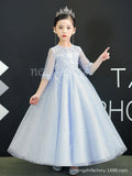 Hot-selling lace girls' dresses: new 3/4 sleeve princess dresses for girls, perfect for performances (sizes for mid-to-large children)