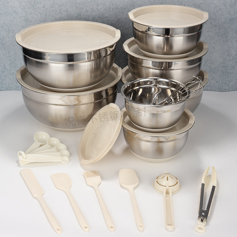 stainless steel salad bowl suit egg beater mixing bowl salad bowl mother cover with planer salad bowl