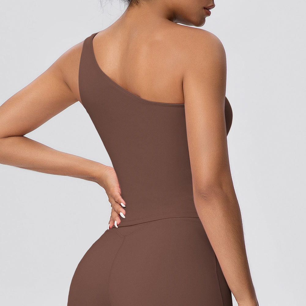 New arrival cross-border double-sided brushed nude pure color tight high elastic sports intimates running fitness yoga wear tops for women