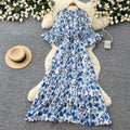 French chic floral print loose-fit dress - women's summer long sleeve a-line maxi dress - elegant and flattering, perfect for a sophisticated look