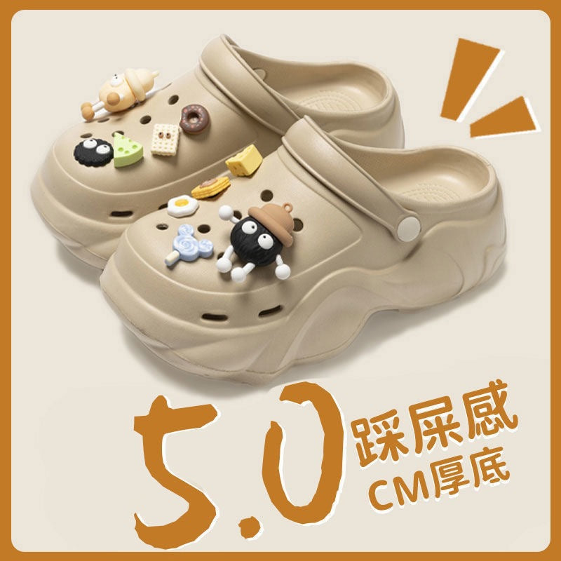 Thick soleeva crocs women's summer outwear 2025new arrivalheight increasing outdoor beach seaside ins toe cap slippers