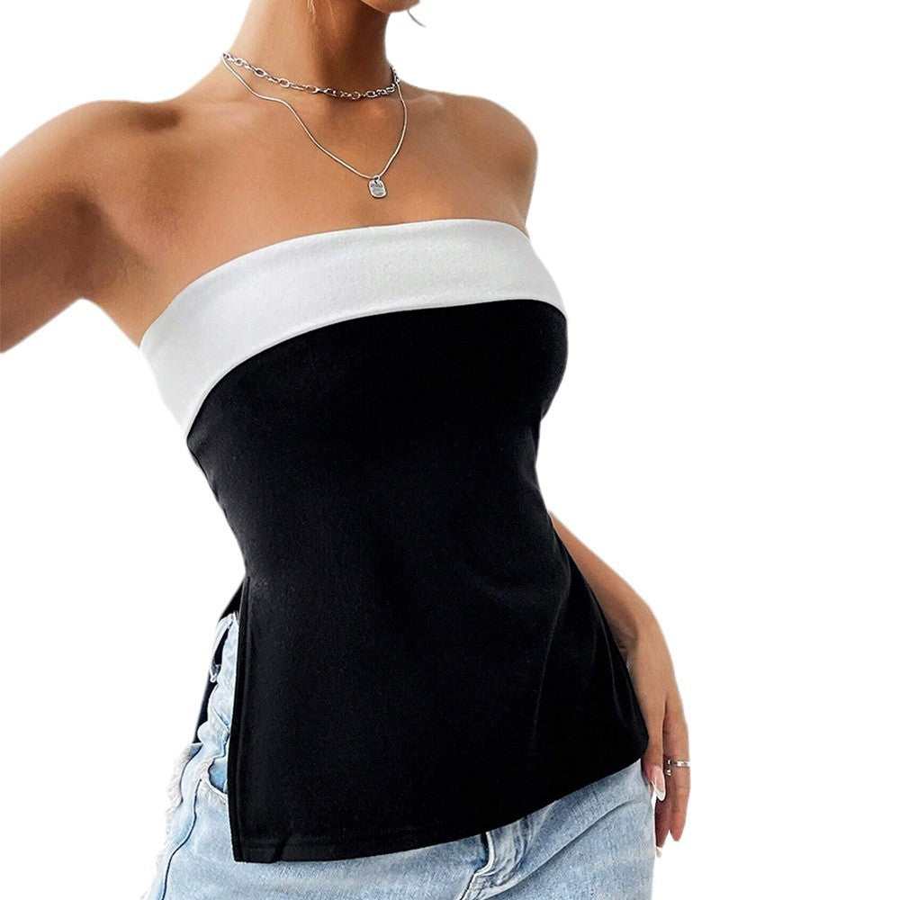Amazon cross-border women's fashion: european and american sweet & spicy style tank top -  spring/summer new collection - bandeau color block cropped outerwear top