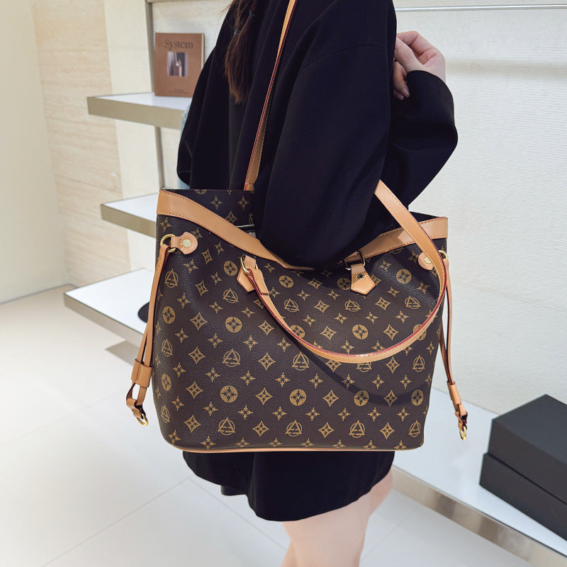 2025 new women's fashion large capacity commuter shoulder bag retro print tote bag trendy versatile shoulder bag