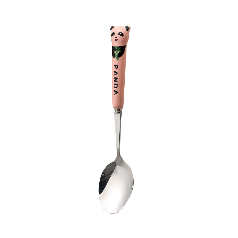 Cartoon stainless steel cutlery set: cute kids' forks with stylish ceramic handles, exquisite dessert spoons, and serving spoons