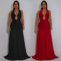 C7562 cross-border   fashion women's halter neck cutout dress for banquets and vacations