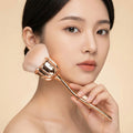 New gold electroplated rose powder brush, large soft bristle nail art dust brush, single pack floral makeup brush