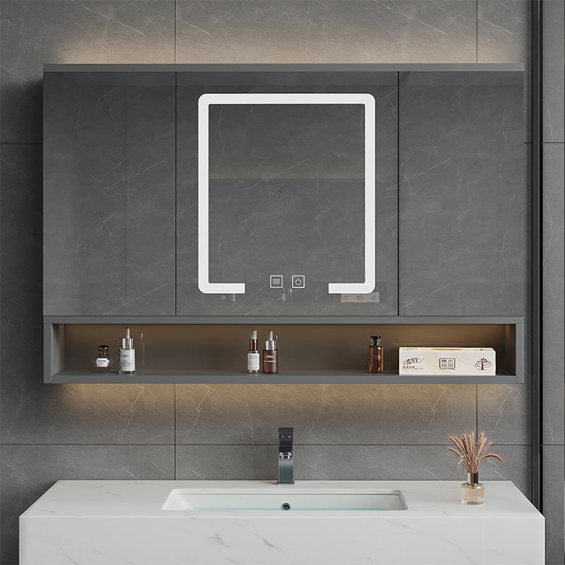 Solid wood intelligent feng shui mirror hidden bathroom mirror cabinet sliding mirror folding mirror storage mirror box with rack manufacturer