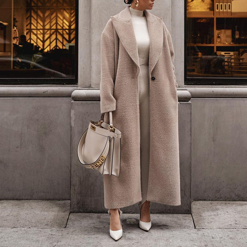 european and american autumn/winter cross-border direct sales warm outerwear long sleeve turn-down collar women's plush top women's coat