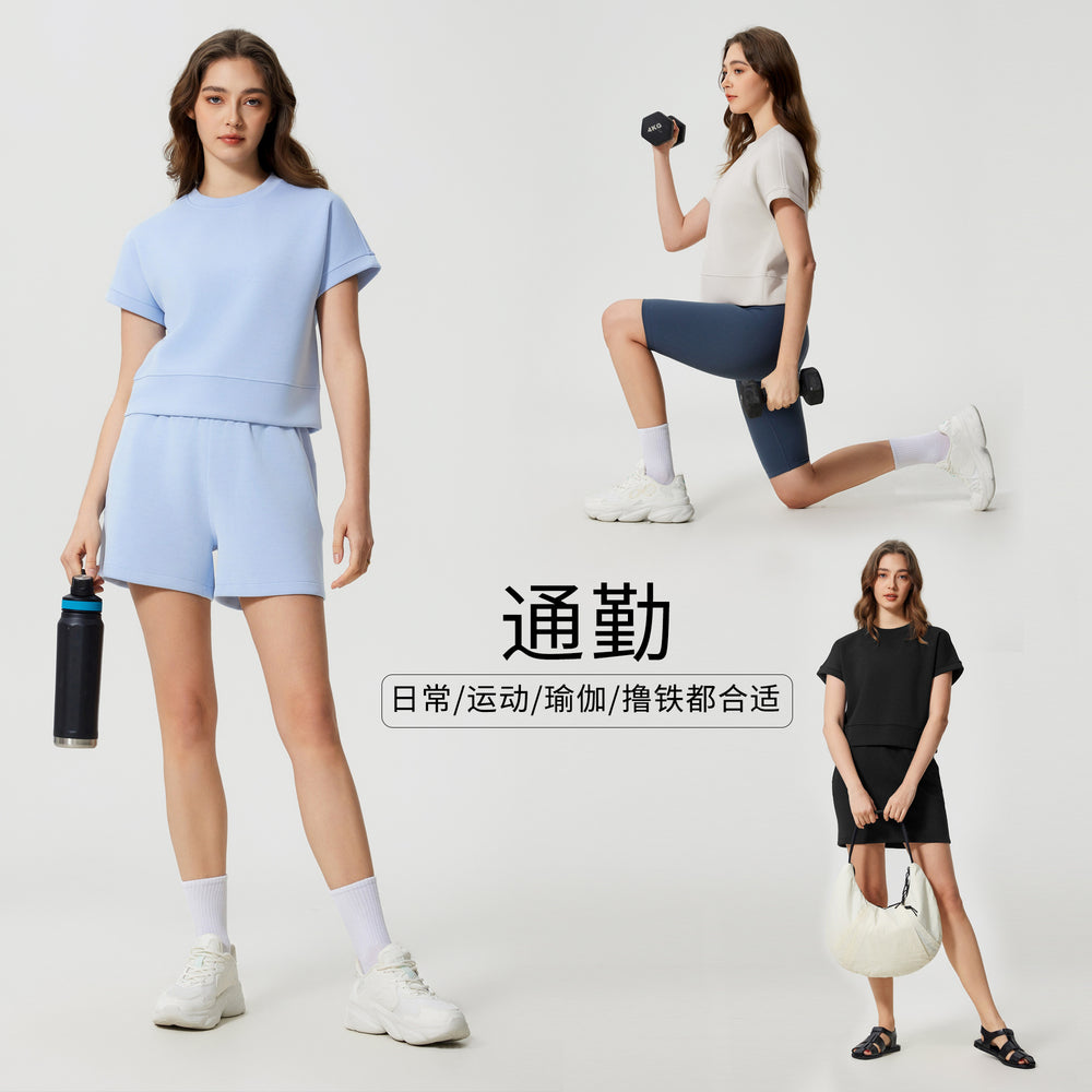 Summer new round neck loose running sports short sleeve women's cropped drop shoulder fitness yoga t-shirt d25022