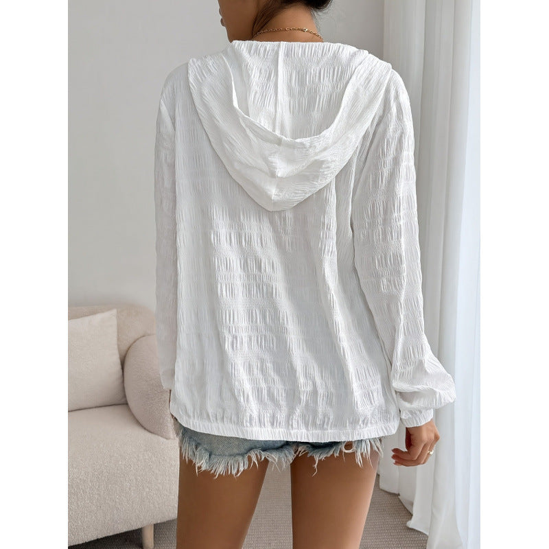 new women's hooded cardigan, open-front sun protection jacket
