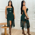 C7426 cross-border   fashion women's sexy sleeveless bandeau backless tassel dress