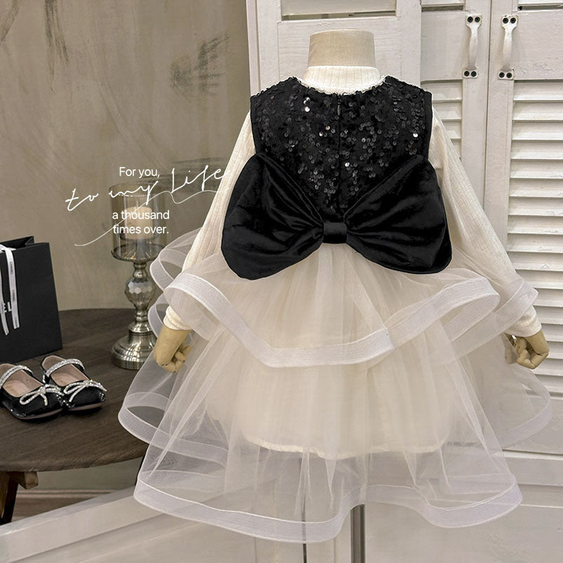 Girls' dress:  autumn new style, chic baby girl hepburn-inspired fashionable sundress, birthday gift two-piece set