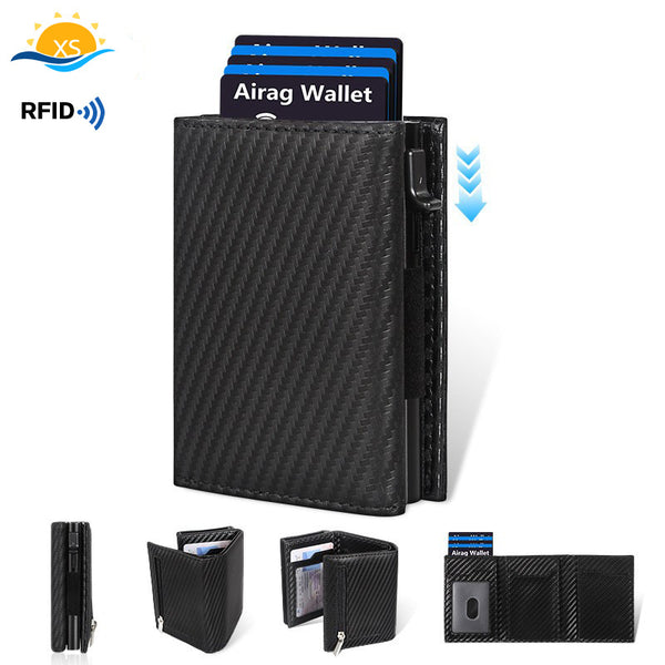 Cross-border hot-selling leather wallet RFID advanced sense metal card holder automatic elastic card light and thin portable anti-theft card bag